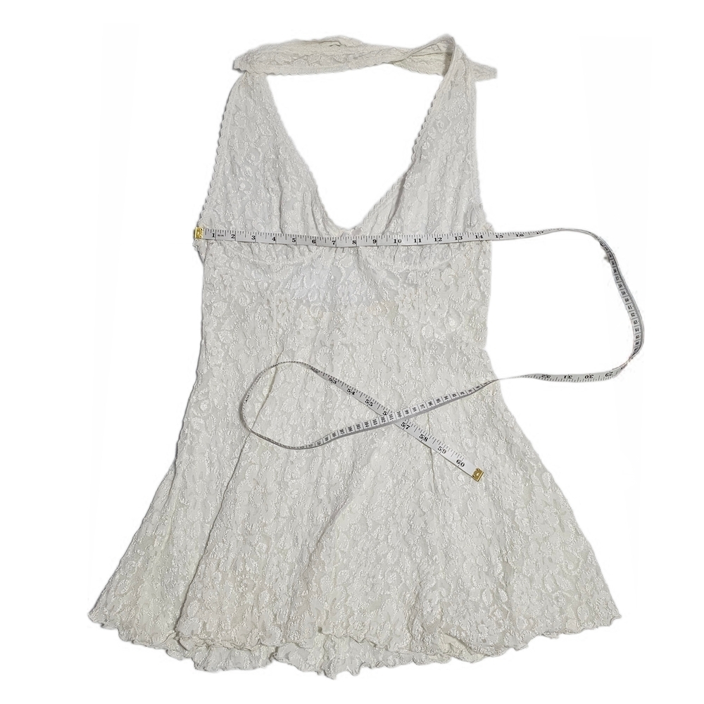 Escante Elegant Vintage Lace White Halter Babydoll Lace Lingerie Dress - Picture 10 of 14